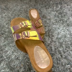 Iridescent platform sandals